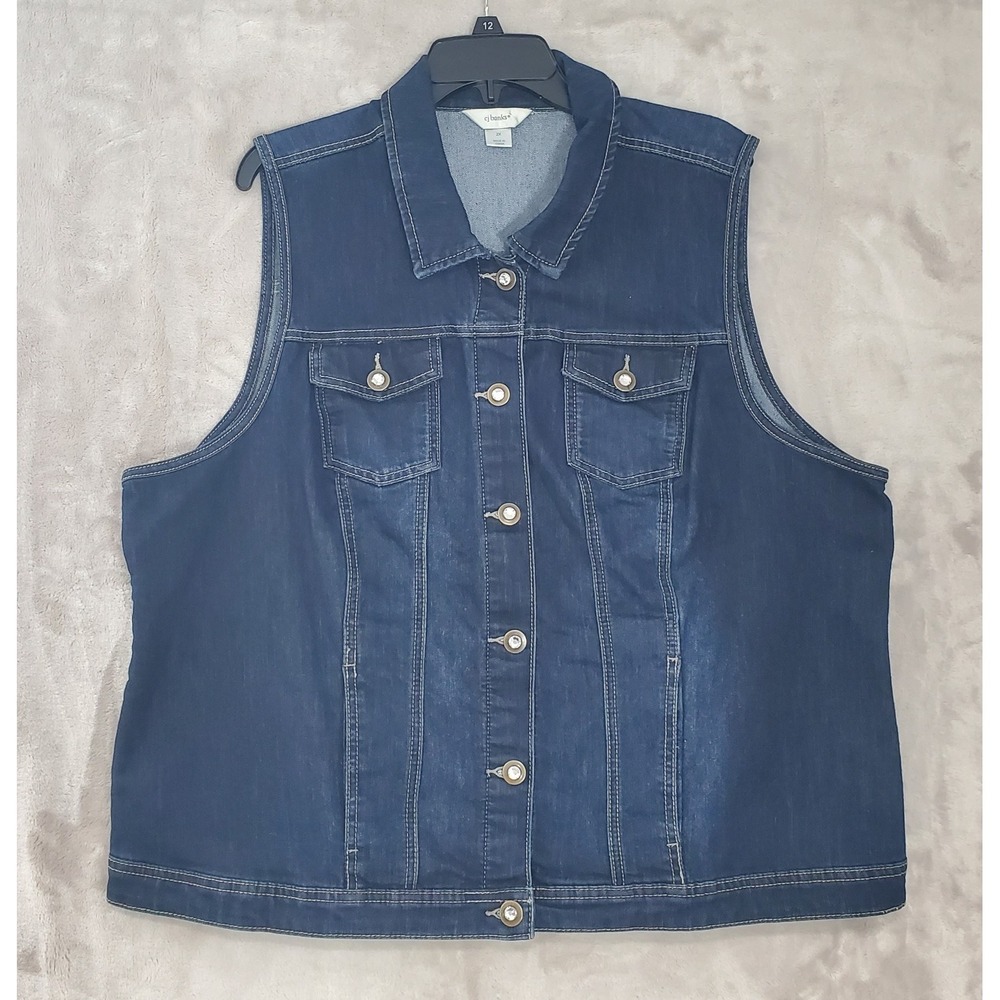 CJ Banks Denim Vest Womens Size 2XL Sleeveless Jean Top Jewel‎ Buttons Pockets